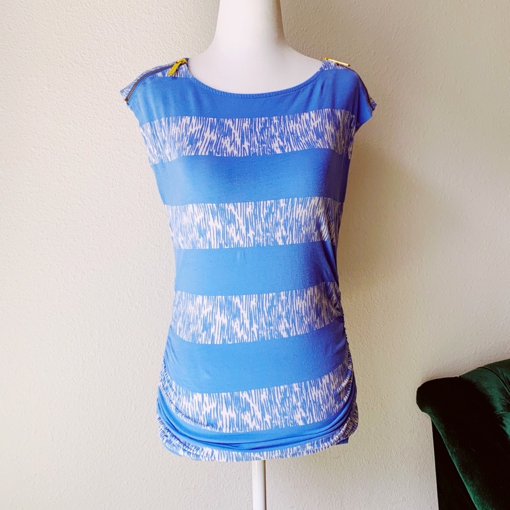 Michael Kors Striped Shoulder Zipper Top